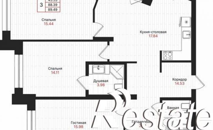 3-комн квартира в новом доме Гвардейская улица, 52/2,  д. 52/2