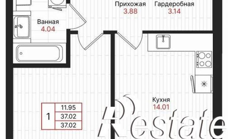 1-комн квартира в новом доме Гвардейская улица, 52/2,  д. 52/2