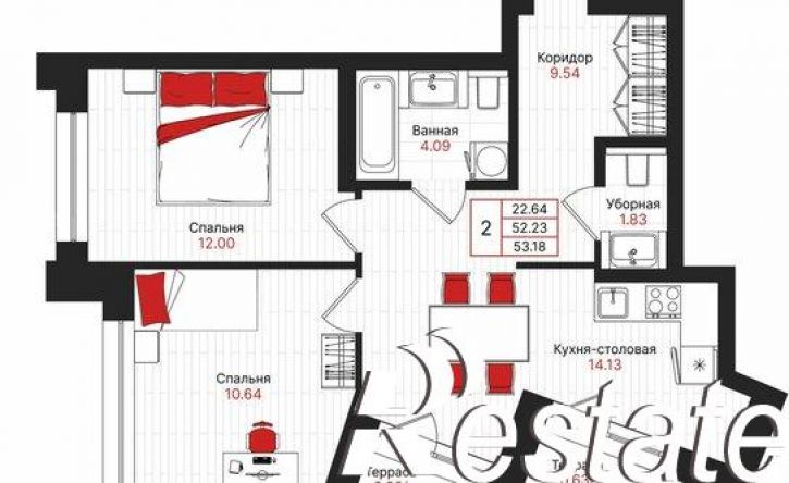 2-комн квартира в новом доме Гвардейская улица, 52/2,  д. 52/2