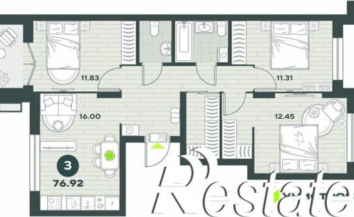 3-комн квартира в новом доме Залесная улица, 26,  д. 26
