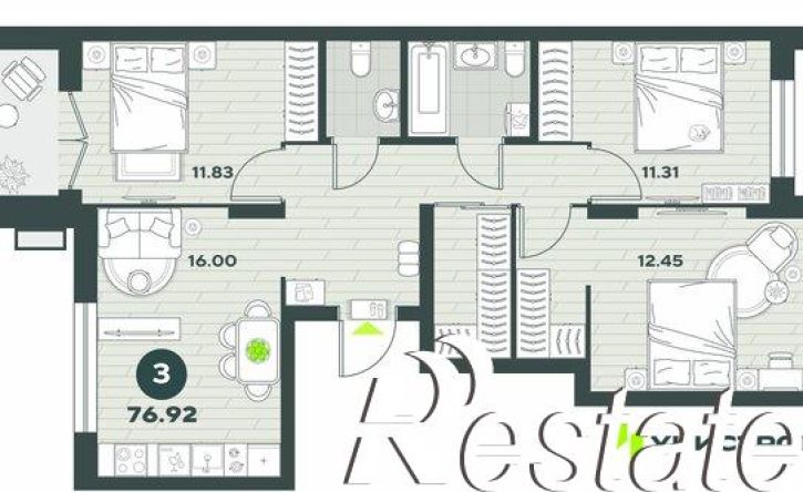 3-комн квартира в новом доме Залесная улица, 26,  д. 26
