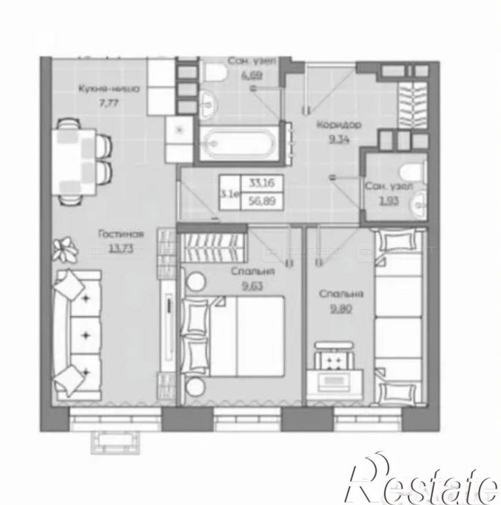 3-комн квартира ул. Ярышлар, дом 8