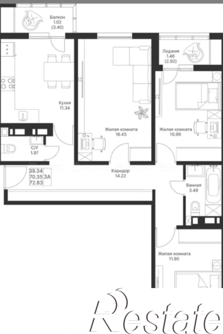 3-комн квартира ул. Александра Курынова, дом 10